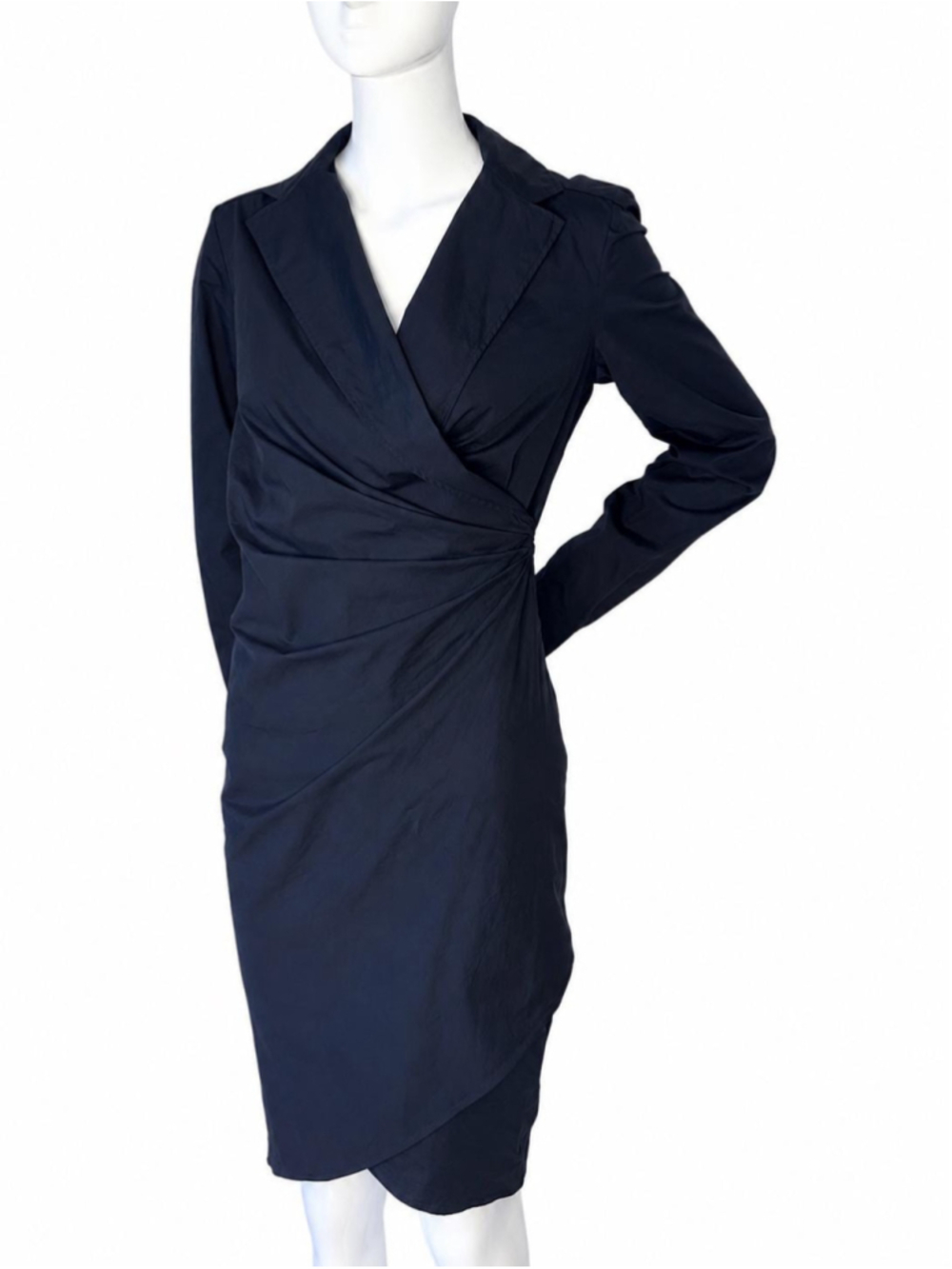 Max Mara Black Wrap Dress IT 42 US 8 Draped Long Sleeve Made in Italy